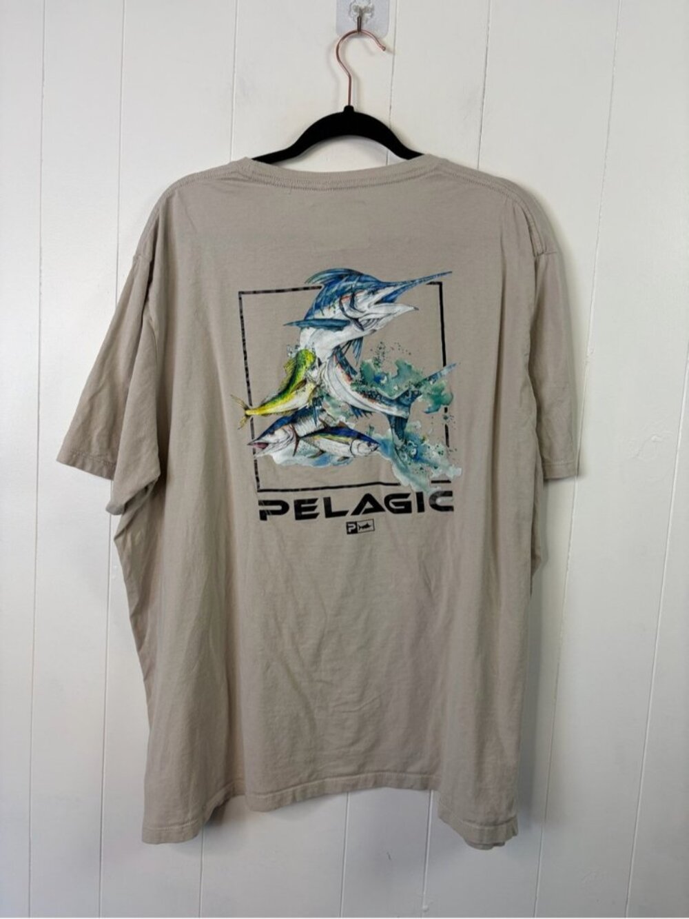 Pelagic Fishing T Shirt Mens size XXL Beige Saltwater Marlin Tuna Graphic Tee